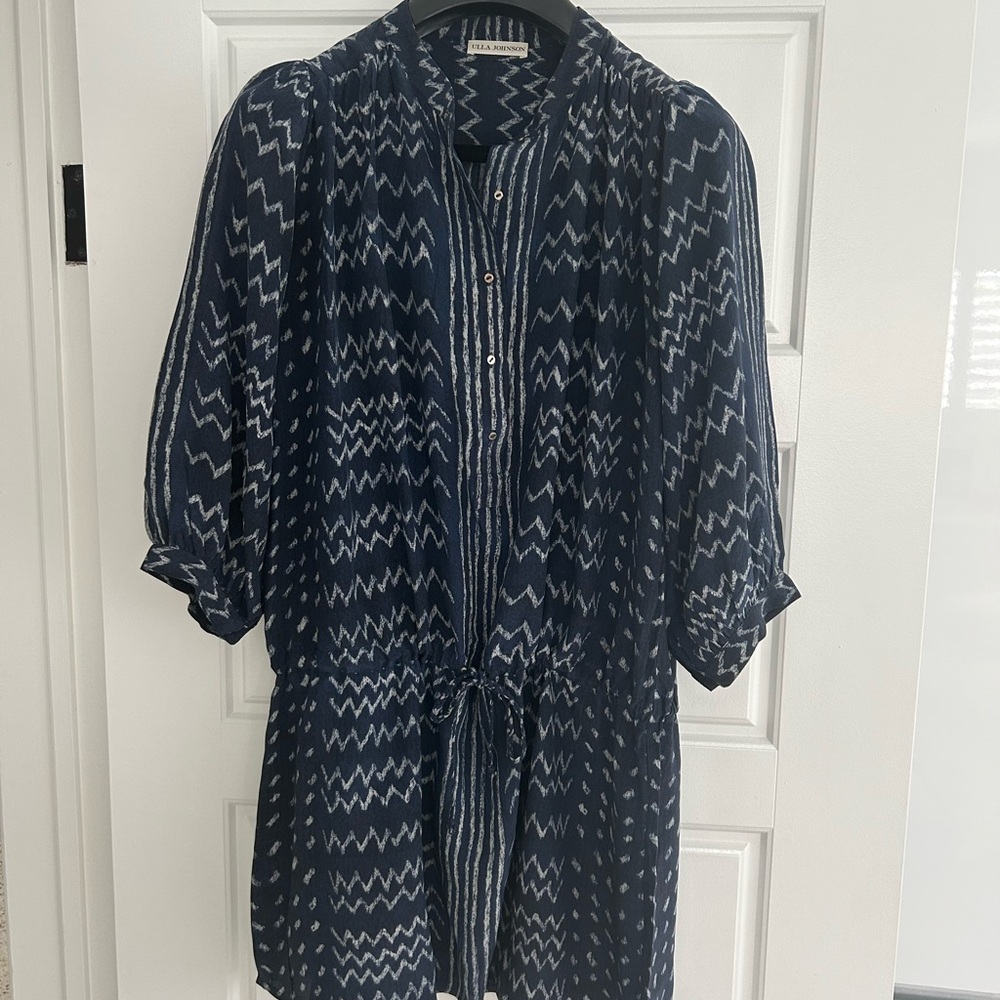 Ulla Johnson Navy and White zig zag Patterned dress